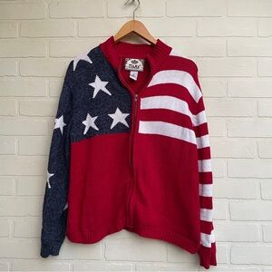 Vintage Knit American Flag Zip-Up Sweater Cardigan red white blue